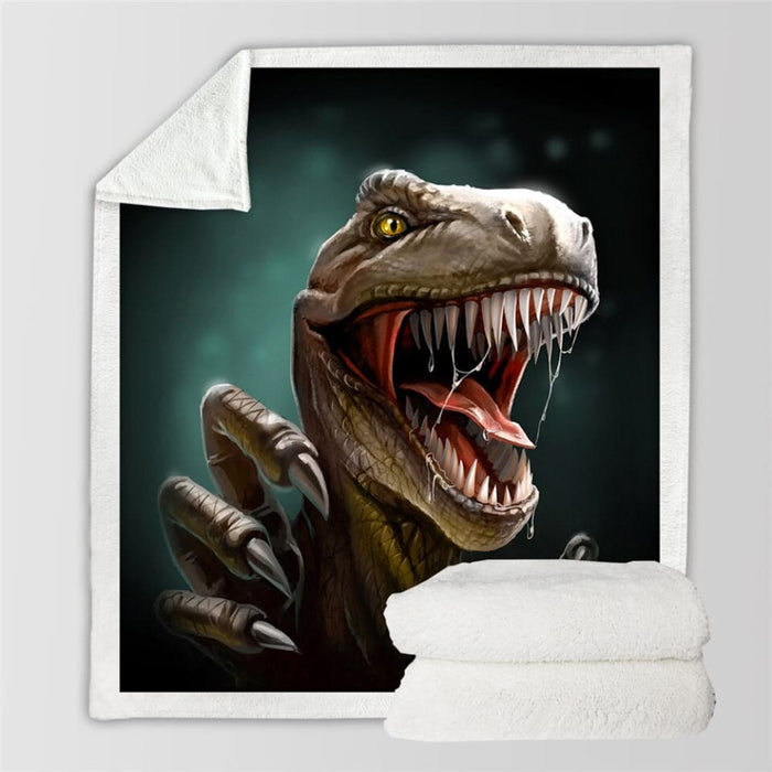 Dinosaur Sherpa Throw Blanket Jurassic Printed Bedspread