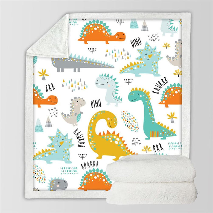 Dinosaur Sherpa Throw Blanket Jurassic Printed Bedspread