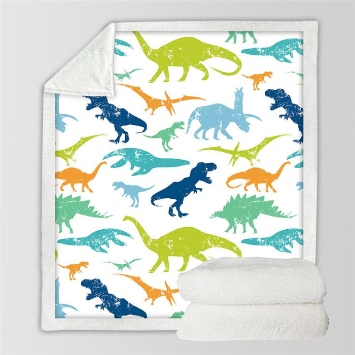 Dinosaur Sherpa Throw Blanket Jurassic Printed Bedspread