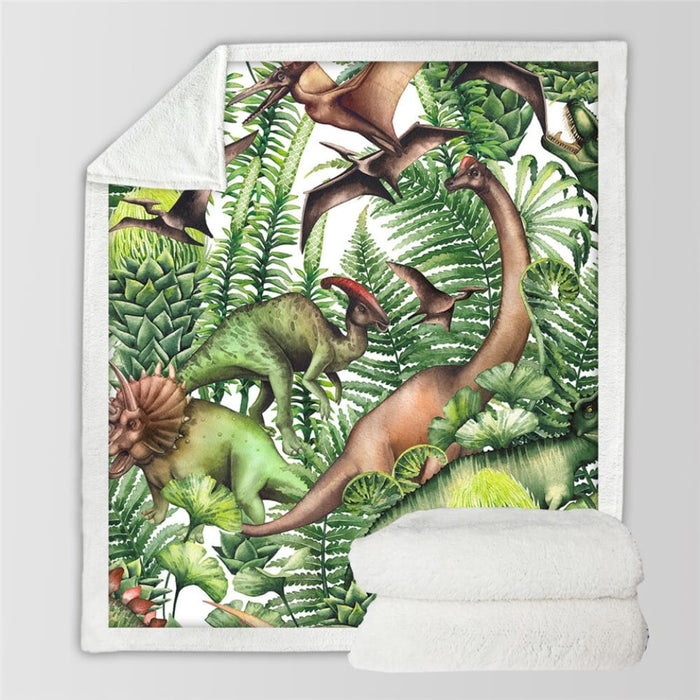 Dinosaur Sherpa Throw Blanket Jurassic Printed Bedspread