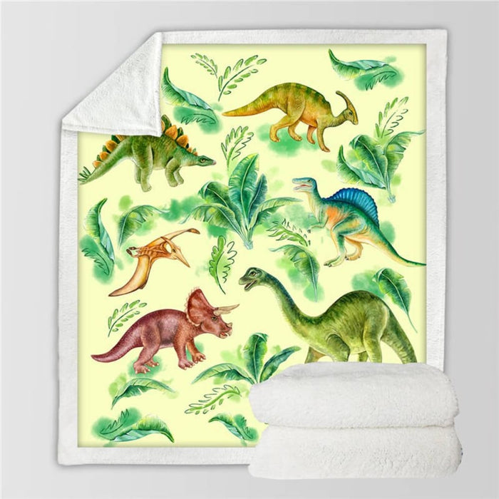 Dinosaur Sherpa Throw Blanket Jurassic Printed Bedspread