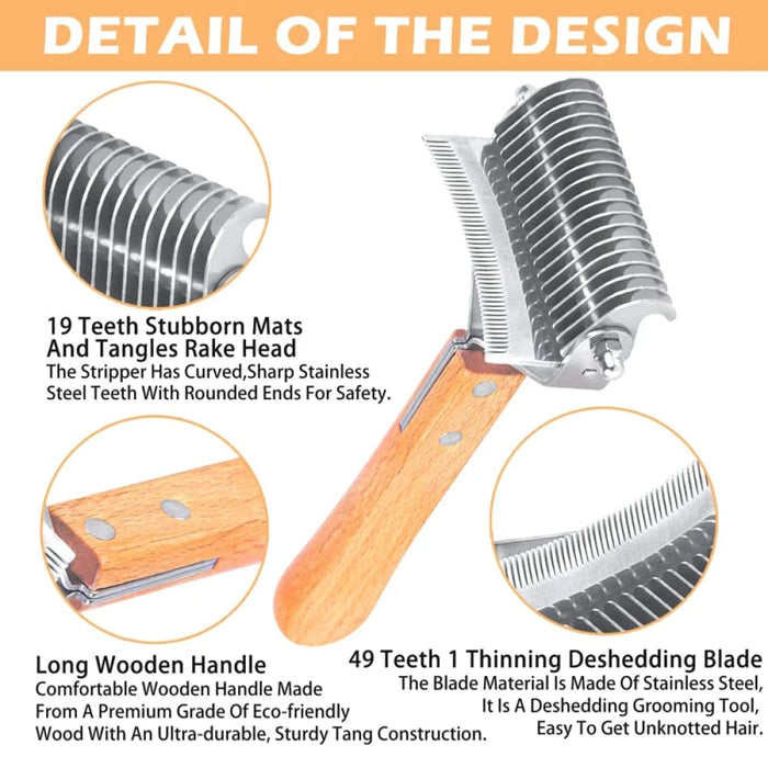 Dog Rake Brush 3 In 1 Deshedding Dematting And Detangling