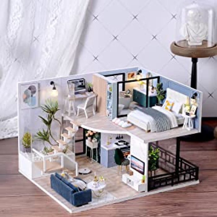 Dollhouse Miniature With Furniture Kit Plus Dust Proof