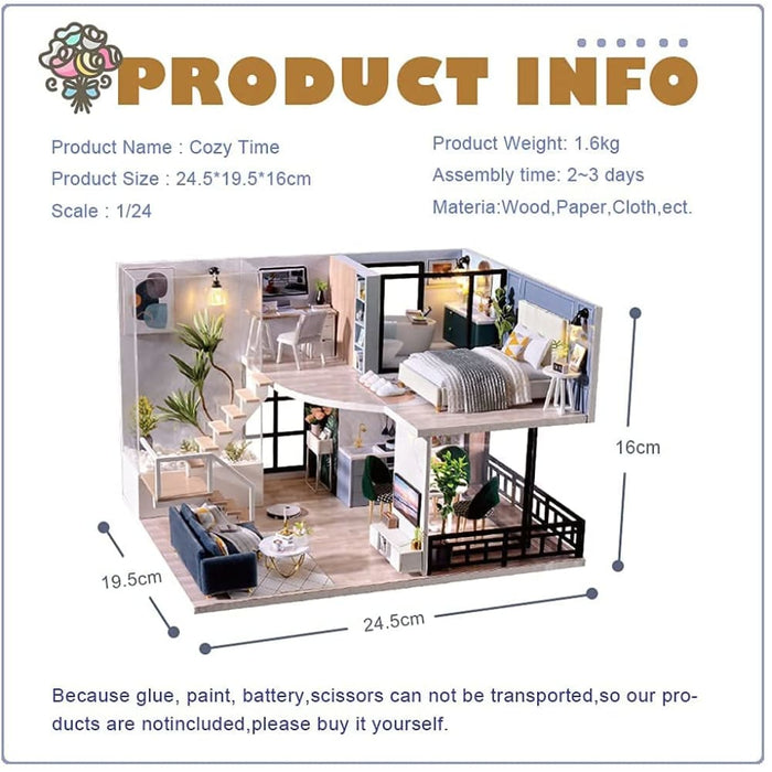 Dollhouse Miniature With Furniture Kit Plus Dust Proof