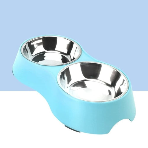 Pet Double Bowls Dog Food Water Stainless Steel Cat