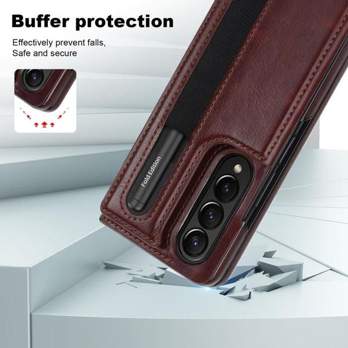 Double Buckle Pu Phone Case With Pen Slots For Samsung