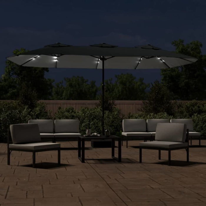 Double-head Parasol With Leds Black 449x245 Cm Tlxkpk