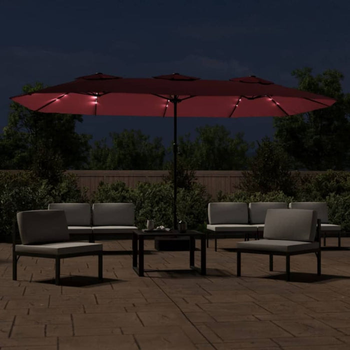 Double-head Parasol With Leds Bordeaux Red 449x245 Cm Tlxkpi