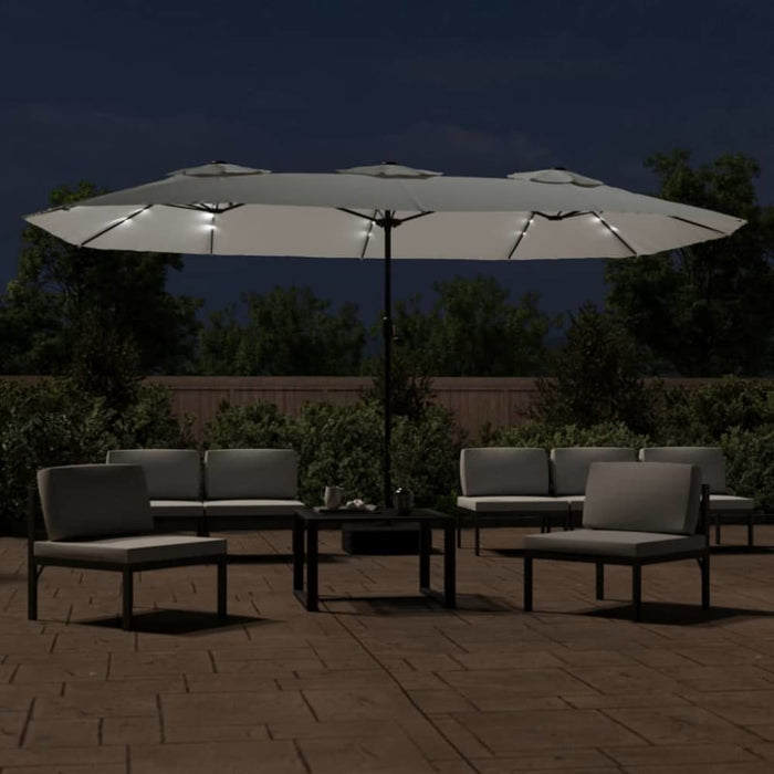 Double-head Parasol With Leds Sand White 449x245 Cm Tlxkpt