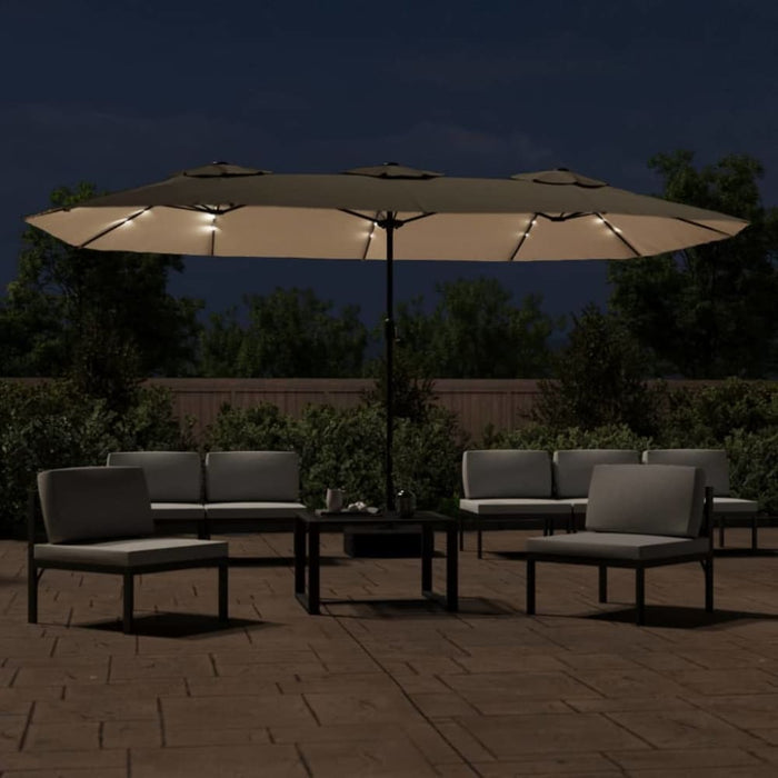 Double-head Parasol With Leds Taupe 449x245 Cm Tlxkpl