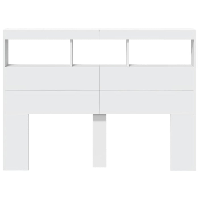 Double Size Headboard Cabinet With Led White 140x17x102 Cm