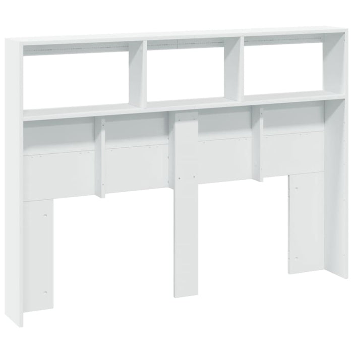 Double Size Headboard Cabinet With Led White 140x17x102 Cm