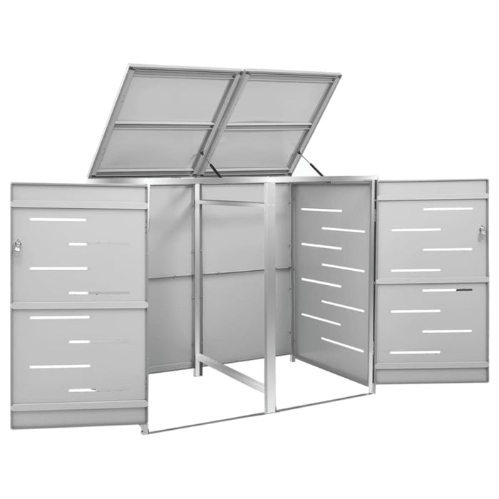 Double Wheelie Bin Shed 138x77.5x115.5 Cm Stainless Steel