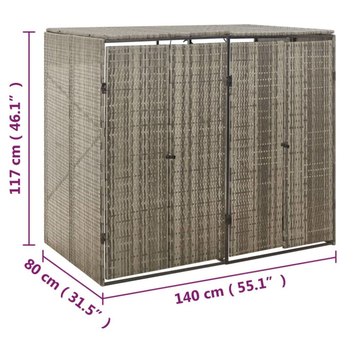 Double Wheelie Bin Shed Grey 140x80x117 Cm Poly Rattan