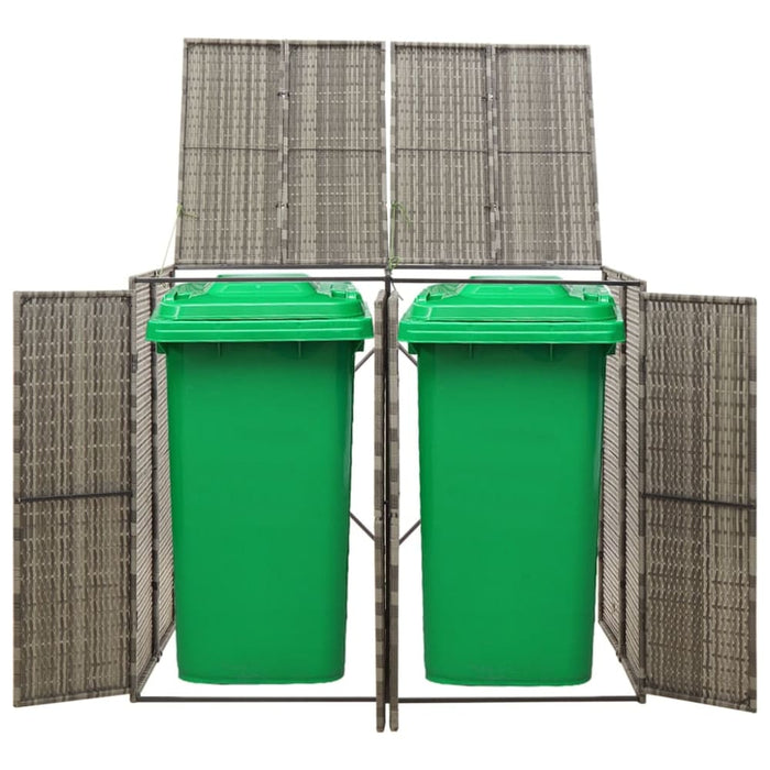 Double Wheelie Bin Shed Grey 140x80x117 Cm Poly Rattan