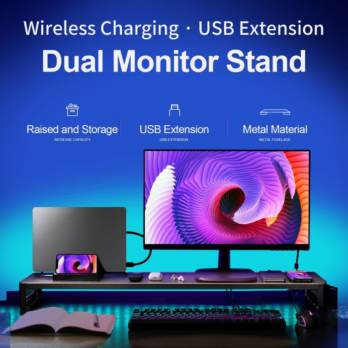 Dual Monitor Stand Holder Metal Riser With Wireless