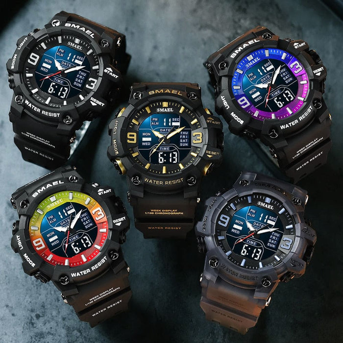 Dual Time Display Sport Wristwatch With Led Light