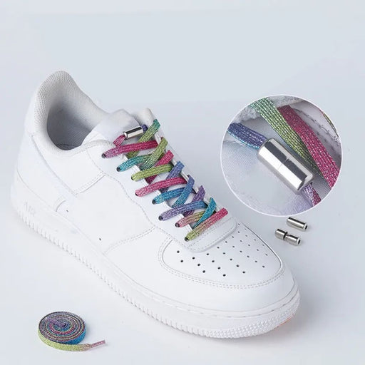 Elastic No Tie Colourful Flat Sneakers Metal Lock Lazy Shoe