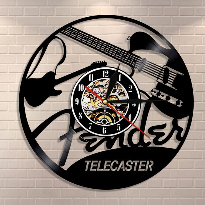 Electric Guitar Design Vinyl Record Led Wall Clock Musical