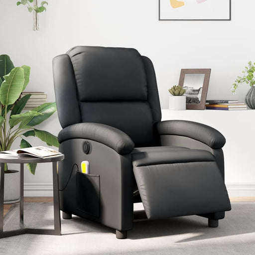 Electric Massage Recliner Chair Black Real Leather Txbpaii