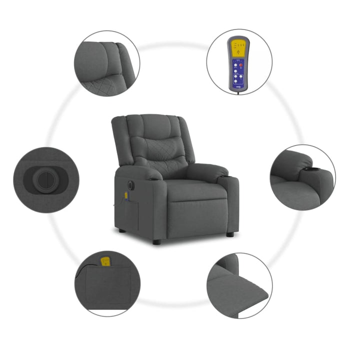 Electric Massage Recliner Chair Dark Grey Fabric Txblntk