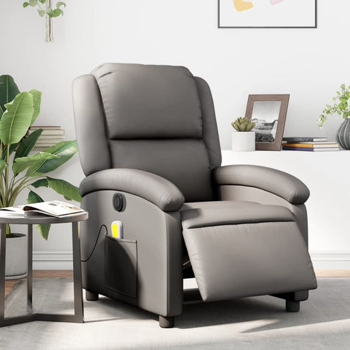 Electric Massage Recliner Chair Grey Real Leather Txbpaik