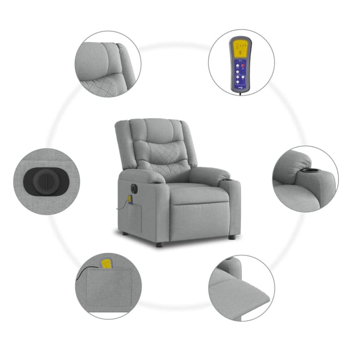 Electric Massage Recliner Chair Light Grey Fabric Txblntn