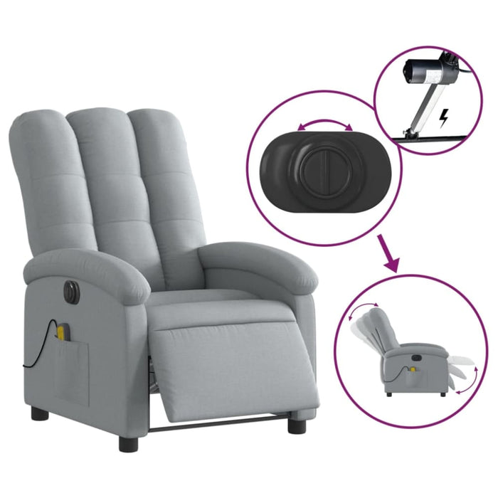 Electric Massage Recliner Chair Light Grey Fabric Txbptkx