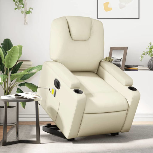 Electric Stand Up Massage Recliner Chair Cream Faux Leather