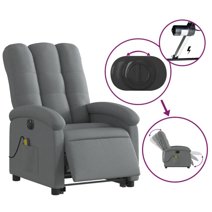 Electric Stand Up Massage Recliner Chair Dark Grey Fabric