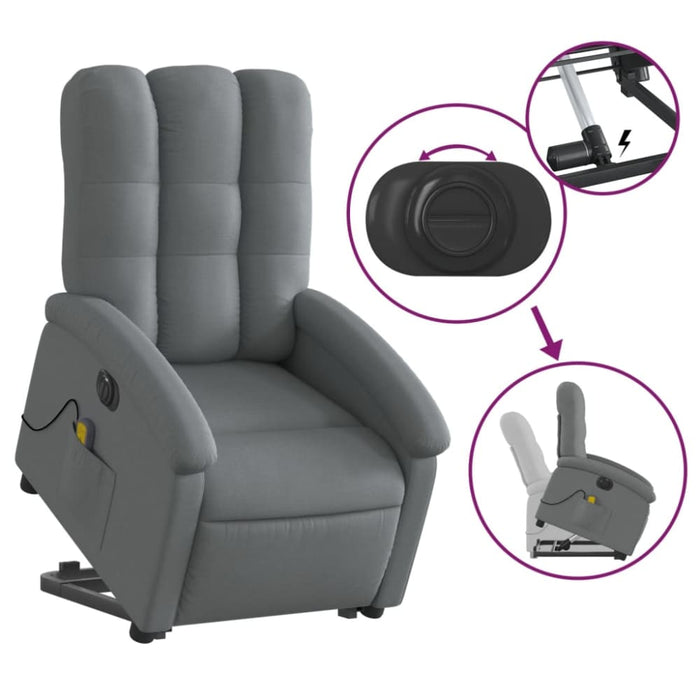 Electric Stand Up Massage Recliner Chair Dark Grey Fabric