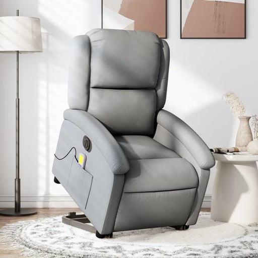 Electric Stand Up Massage Recliner Chair Light Grey Fabric