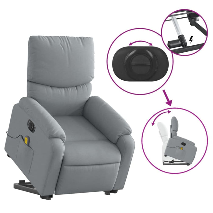 Electric Stand Up Massage Recliner Chair Light Grey Fabric