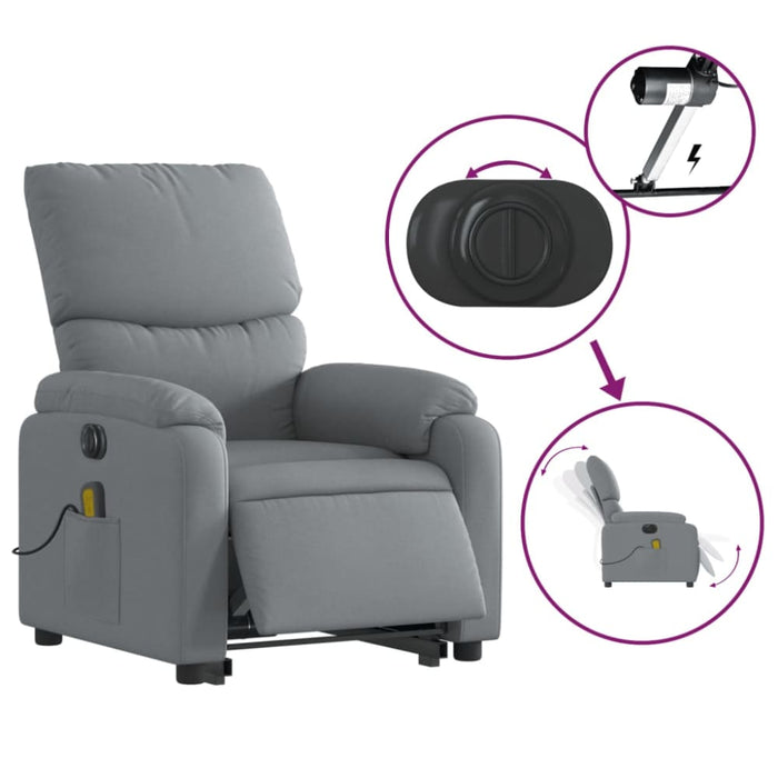 Electric Stand Up Massage Recliner Chair Light Grey Fabric