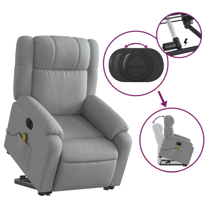 Electric Stand Up Massage Recliner Chair Light Grey Fabric