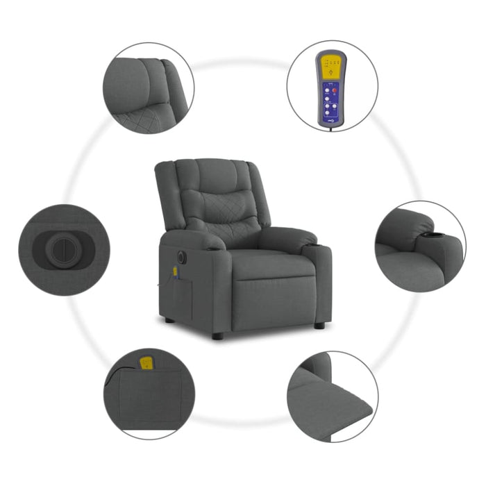 Electric Stand Up Massage Recliner Chair Dark Grey Fabric