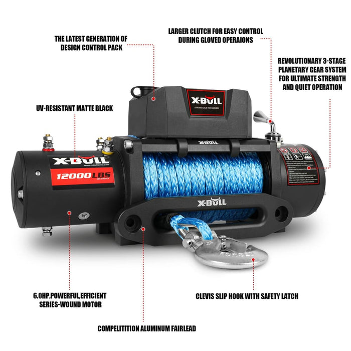 Electric Winch 12v 12000lbs/5454kg 26m Synthetic Rope