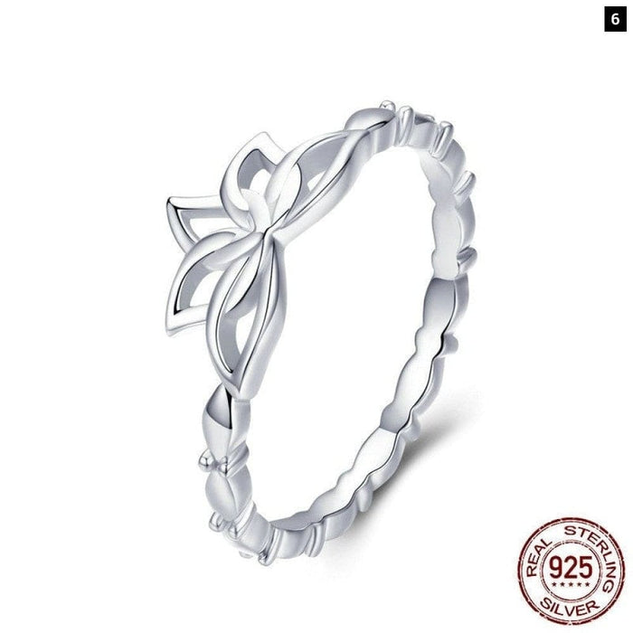 Elegant 925 Sterling Silver Lotus Flower Finger Rings