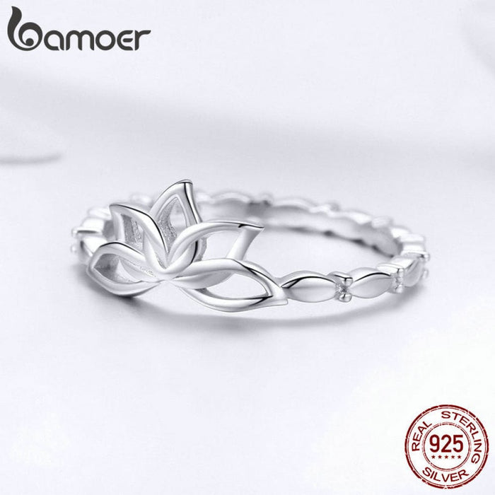 Elegant 925 Sterling Silver Lotus Flower Finger Rings