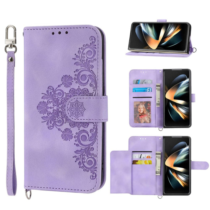 Embossed Floral Leather Phone Wallet For Samsung Galaxy z