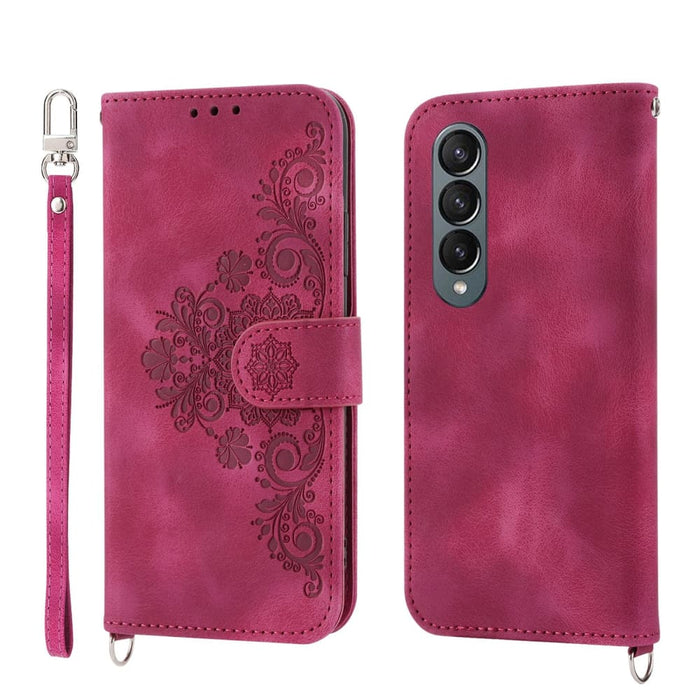 Embossed Floral Leather Phone Wallet For Samsung Galaxy z