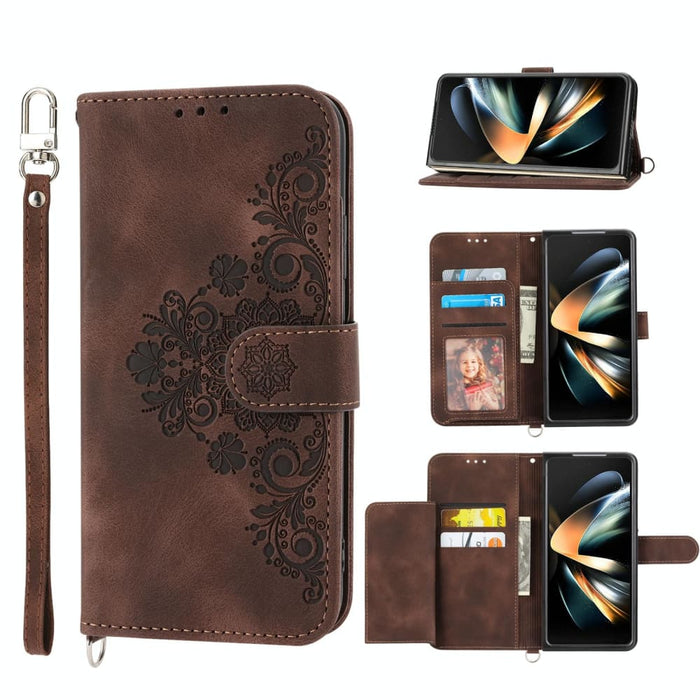 Embossed Floral Leather Phone Wallet For Samsung Galaxy z