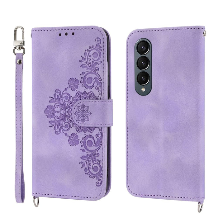 Embossed Floral Leather Phone Wallet For Samsung Galaxy z