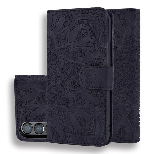 Embossed Mandala Leather Phone Case Dual Fold Design