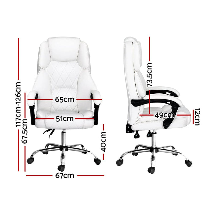 Executive Office Chair Leather Recliner White