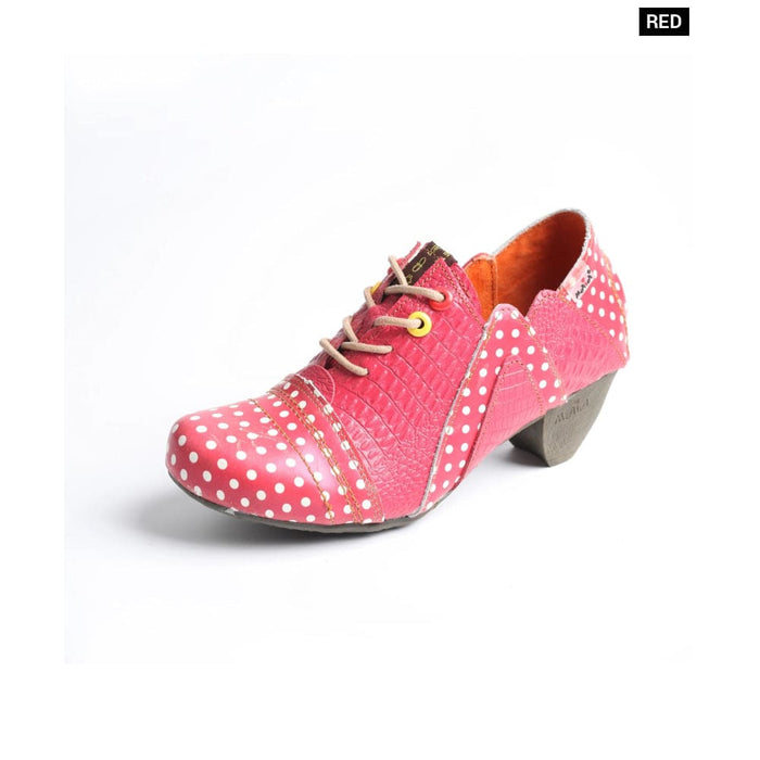 Explosive Womens Retro Style Polka Dot Leather Strap Heels