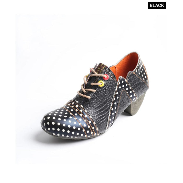 Explosive Womens Retro Style Polka Dot Leather Strap Heels