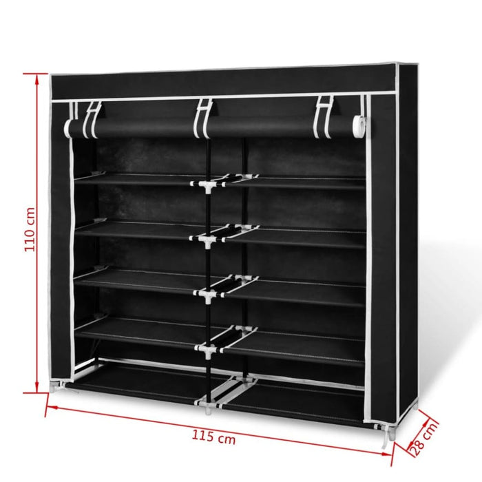 Fabric Shoe Cabinet With Cover 115 x 28 110 Cm Black Xabakt