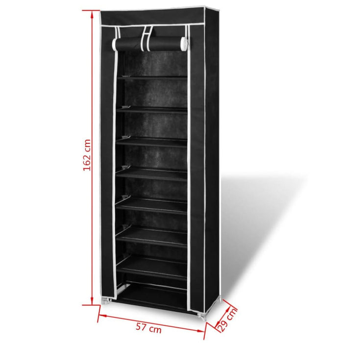 Fabric Shoe Cabinet With Cover 162 x 57 29 Cm Black Xabako