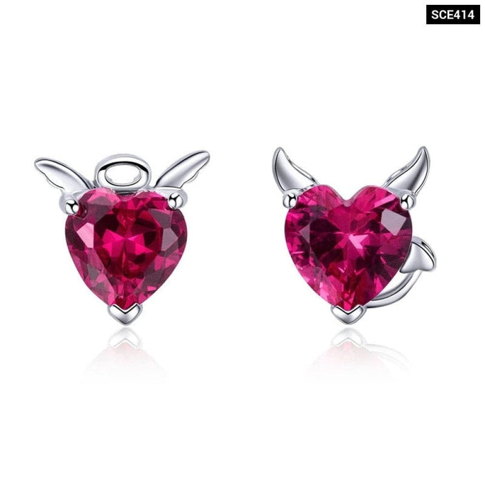 Fashion 925 Sterling Silver Angel And Devil Pink Cz Heart